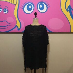 Zara Black Knit Fringe Tunic Sweater Backless NWT